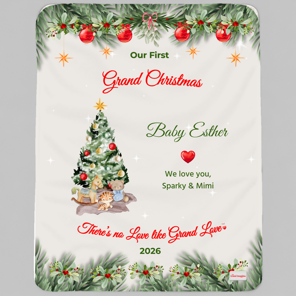 Personalized Names & Year! | Our First Grand Christmas Sherpa Fleece Blanket